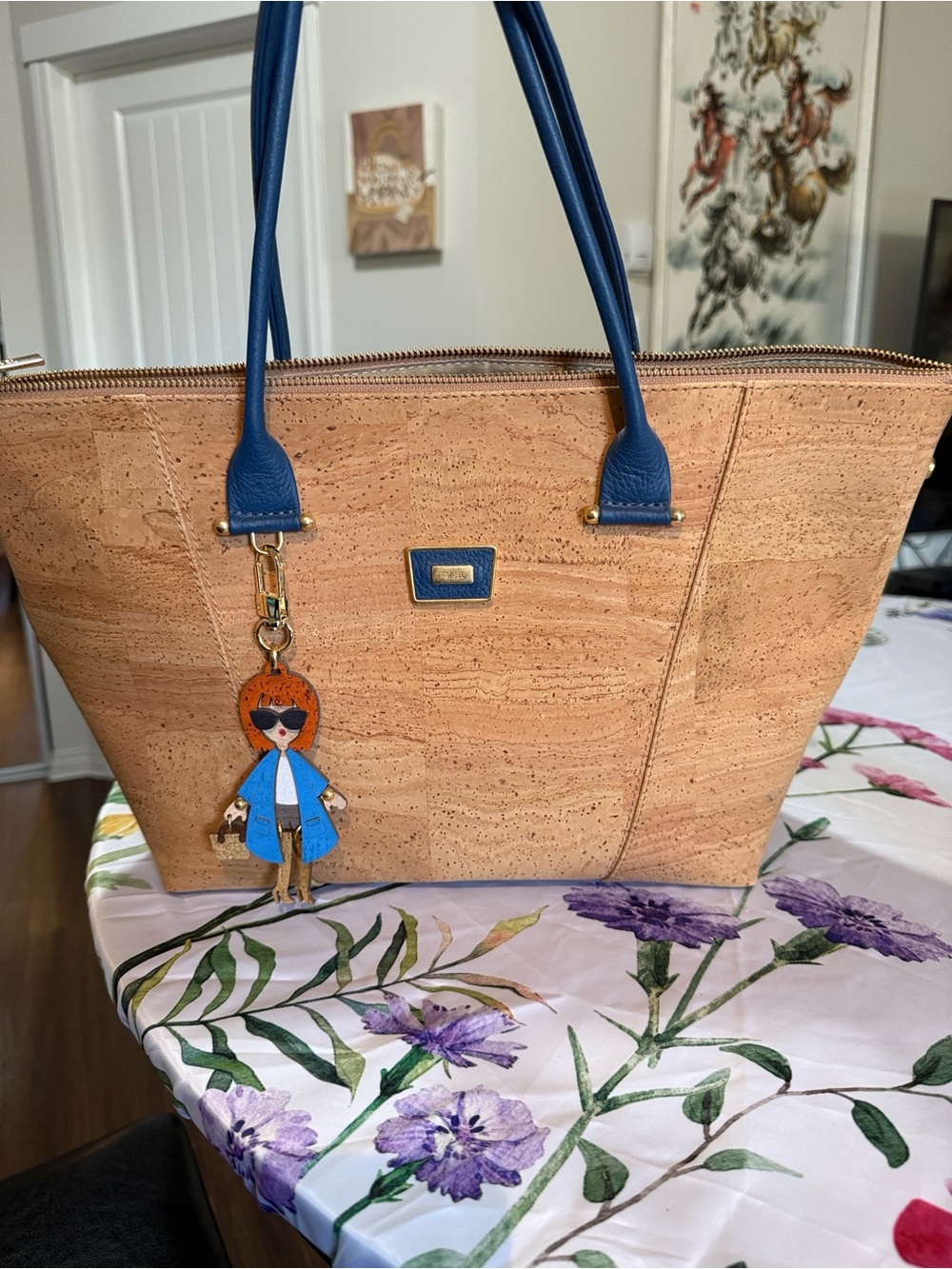 Impeccable qualityBlue-Accent Cork Tote Bag convertible 3 ways made in Portugal